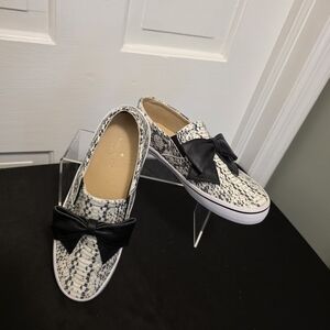 Kate Spade Black & White Snakeskin Print Bow Sneaker Loafer Shoes Size 8M